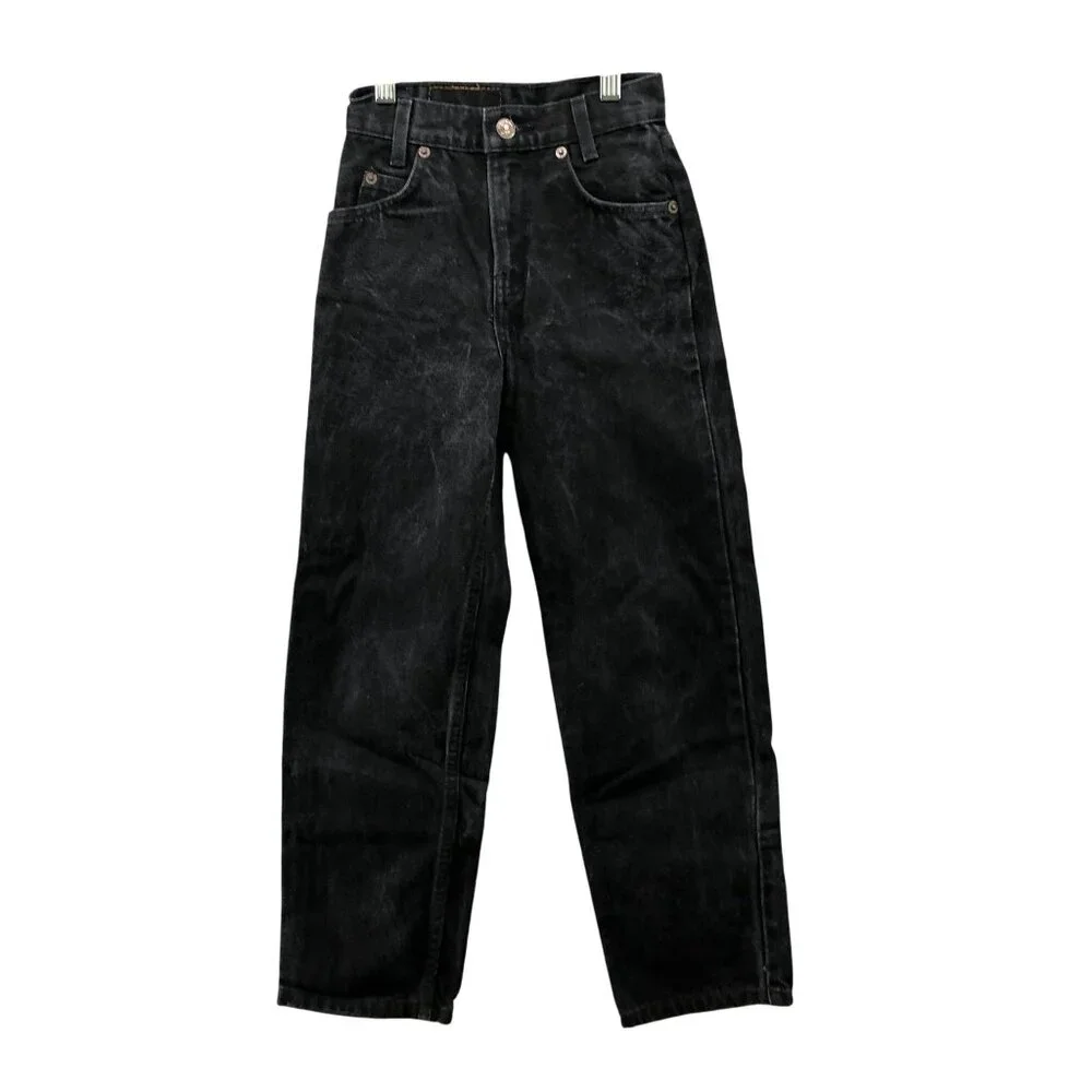 Vintage Levi's Youth Kids Size 8 Slim Black Jeans Straight Stone Wash Rigid